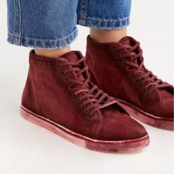Free People Size 38 Brand New River Run Maroon Distressed‎ High Top Sneakers - Picture 1 of 4